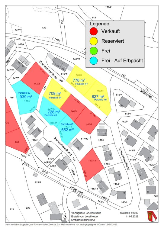 Baugebiet Embachsiedlung - Verfügbarkeit - Stand Mai 2023