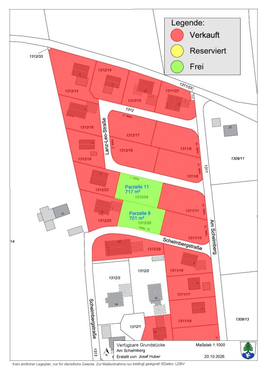 Baugebiet Mitterrohrbach „Am Schelmberg - Erweiterung“ - Verfügbarkeit - Stand Oktober 2026