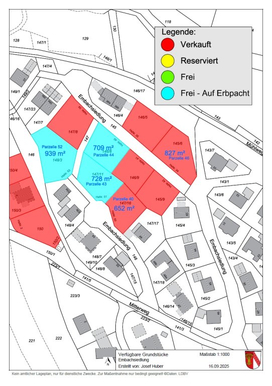 Baugebiet Embachsiedlung - Verfügbarkeit - Stand Mai 2023